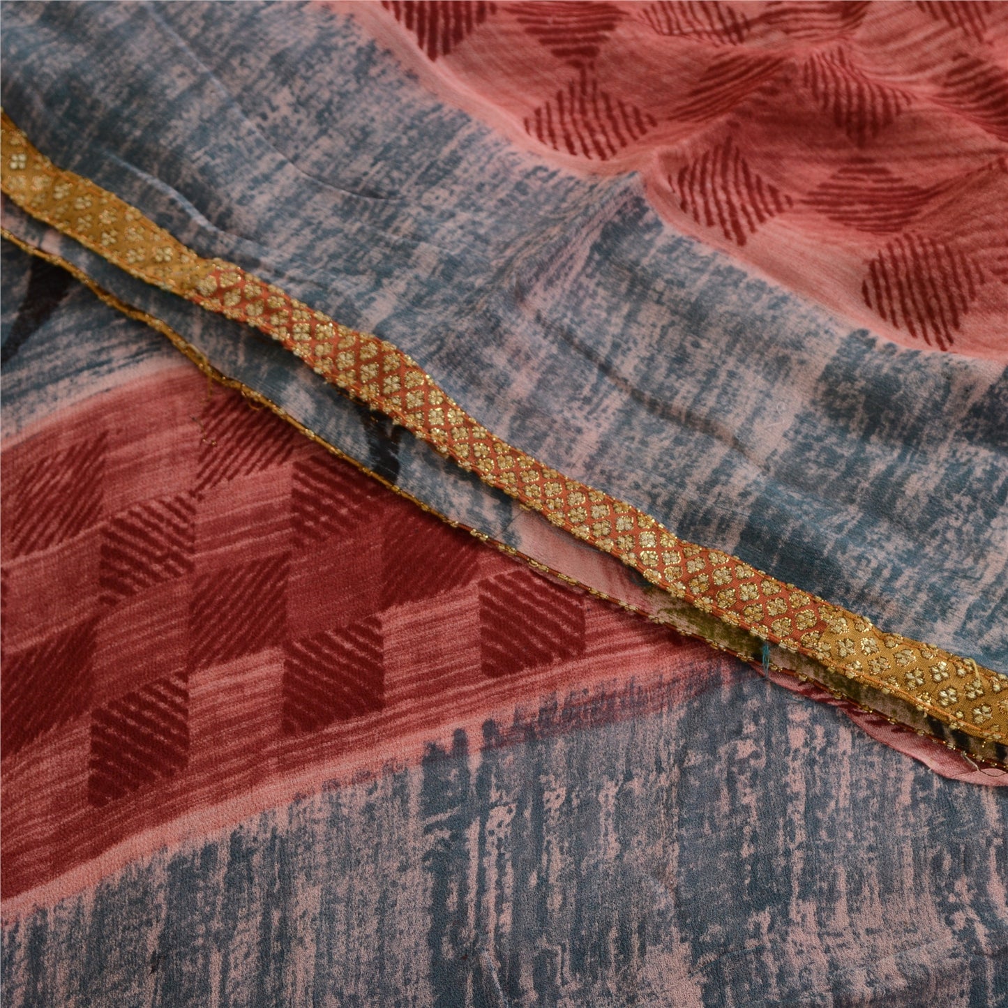 Sanskriti Vintage Sarees Dusty-Red Blend Georgette Printed Sari 5yd Craft Sustainable Fabric