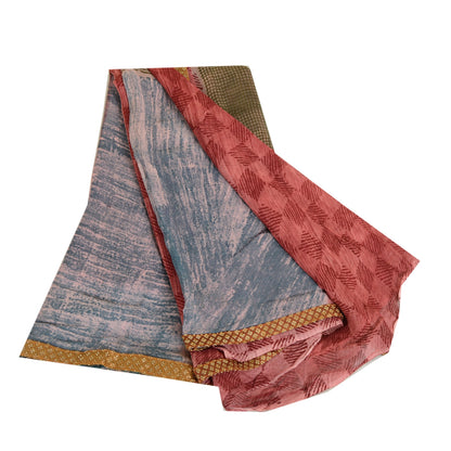 Sanskriti Vintage Sarees Dusty-Red Blend Georgette Printed Sari 5yd Craft Sustainable Fabric