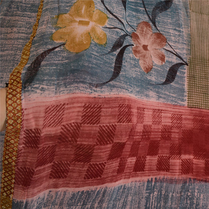 Sanskriti Vintage Sarees Dusty-Red Blend Georgette Printed Sari 5yd Craft Sustainable Fabric