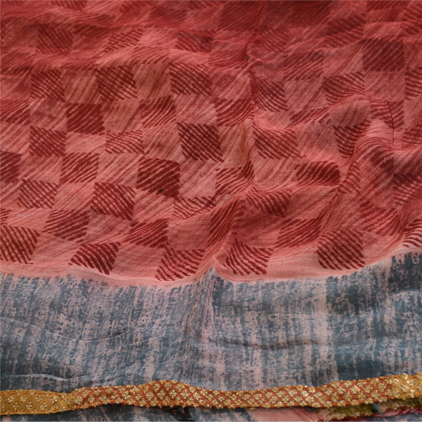 Sanskriti Vintage Sarees Dusty-Red Blend Georgette Printed Sari 5yd Craft Sustainable Fabric