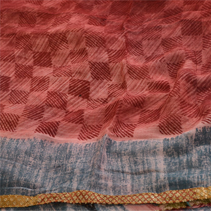 Sanskriti Vintage Sarees Dusty-Red Blend Georgette Printed Sari 5yd Craft Sustainable Fabric