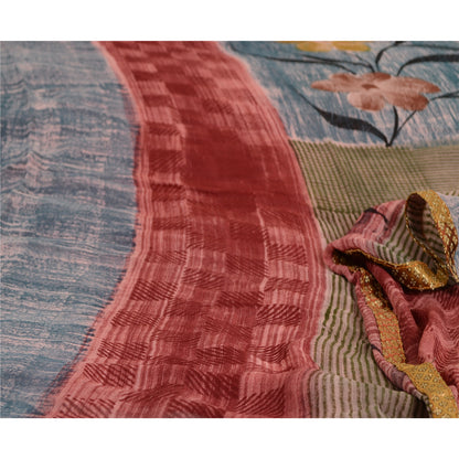 Sanskriti Vintage Sarees Dusty-Red Blend Georgette Printed Sari 5yd Craft Sustainable Fabric