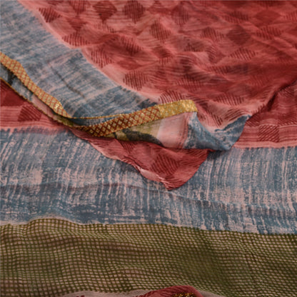 Sanskriti Vintage Sarees Dusty-Red Blend Georgette Printed Sari 5yd Craft Sustainable Fabric