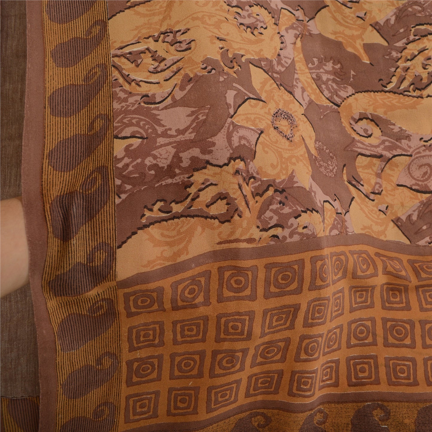 Sanskriti Vintage Sarees Mauve Pure Georgette Silk Printed Sari 5yd Craft Sustainable Fabric