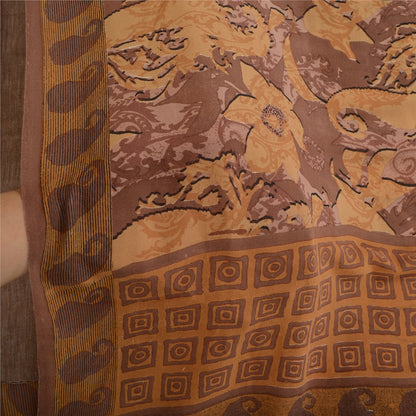 Sanskriti Vintage Sarees Mauve Pure Georgette Silk Printed Sari 5yd Craft Sustainable Fabric