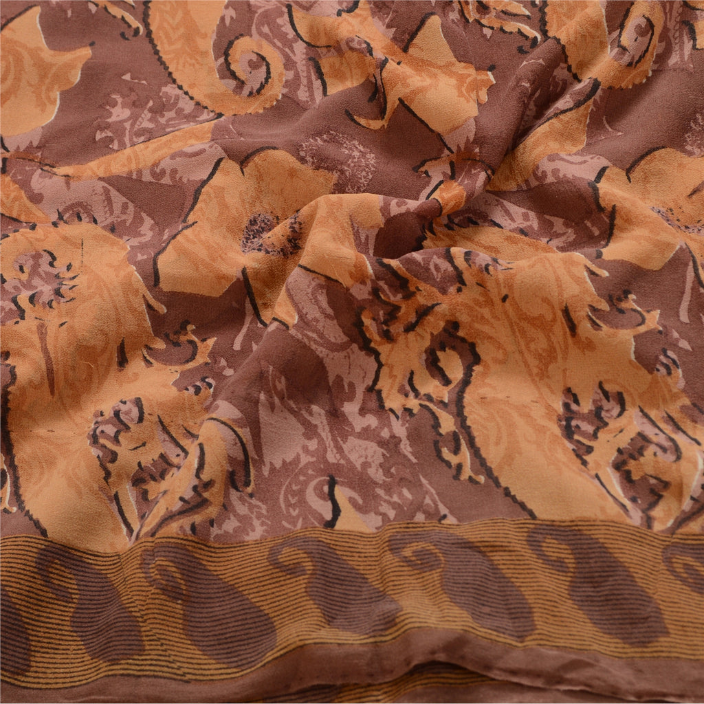 Sanskriti Vintage Sarees Mauve Pure Georgette Silk Printed Sari 5yd Craft Sustainable Fabric
