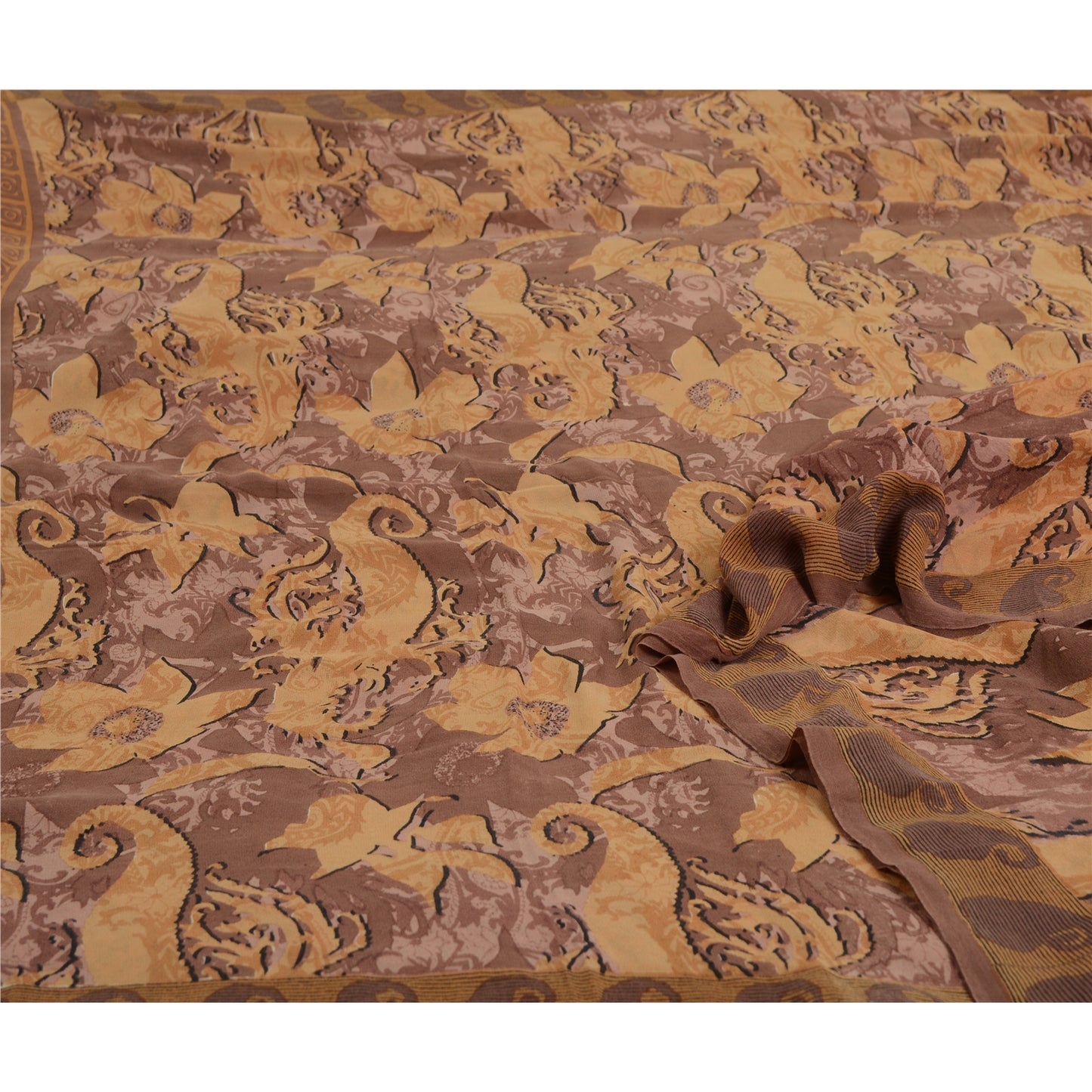 Sanskriti Vintage Sarees Mauve Pure Georgette Silk Printed Sari 5yd Craft Sustainable Fabric