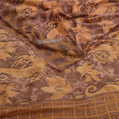 Sanskriti Vintage Sarees Mauve Pure Georgette Silk Printed Sari 5yd Craft Sustainable Fabric