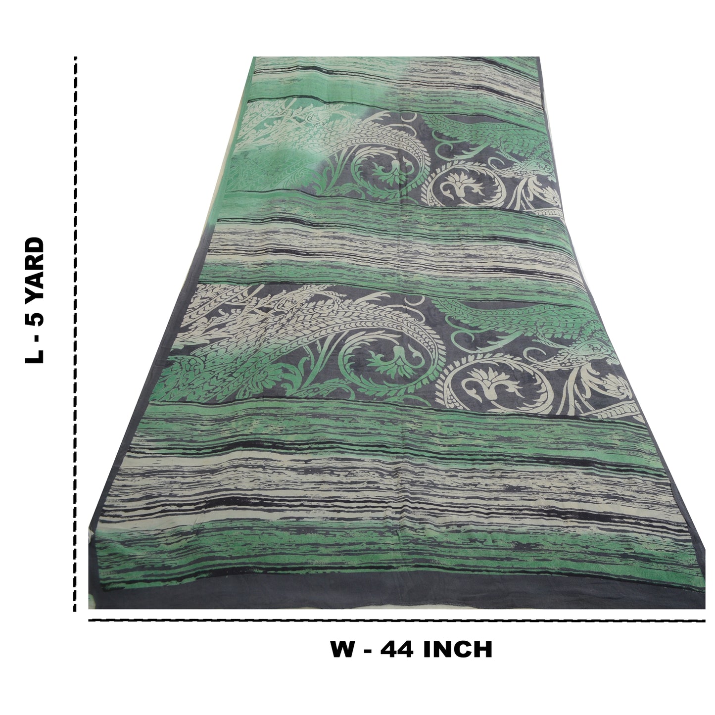 Sanskriti Vintage Sarees Black/Green Pure Georgette Silk Print Sari Craft Sustainable Fabric
