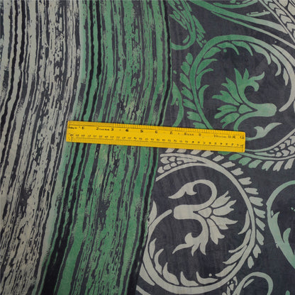 Sanskriti Vintage Sarees Black/Green Pure Georgette Silk Print Sari Craft Sustainable Fabric