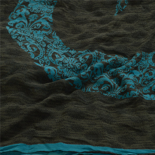 Sanskriti Vintage Sarees Grayish-Black Pure Georgette Silk Printed Sari Sustainable Fabric