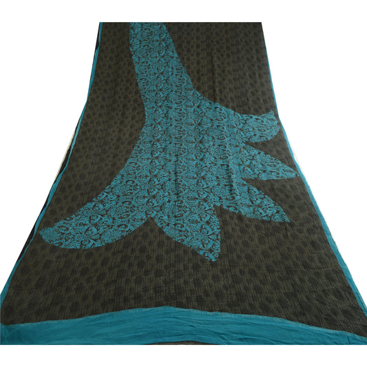 Sanskriti Vintage Sarees Grayish-Black Pure Georgette Silk Printed Sari Sustainable Fabric