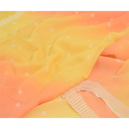 Sanskriti Vintage Sarees Gul/Ferskenfarvet Ren Georgette Silke Trykt Sari Bæredygtigt Stof