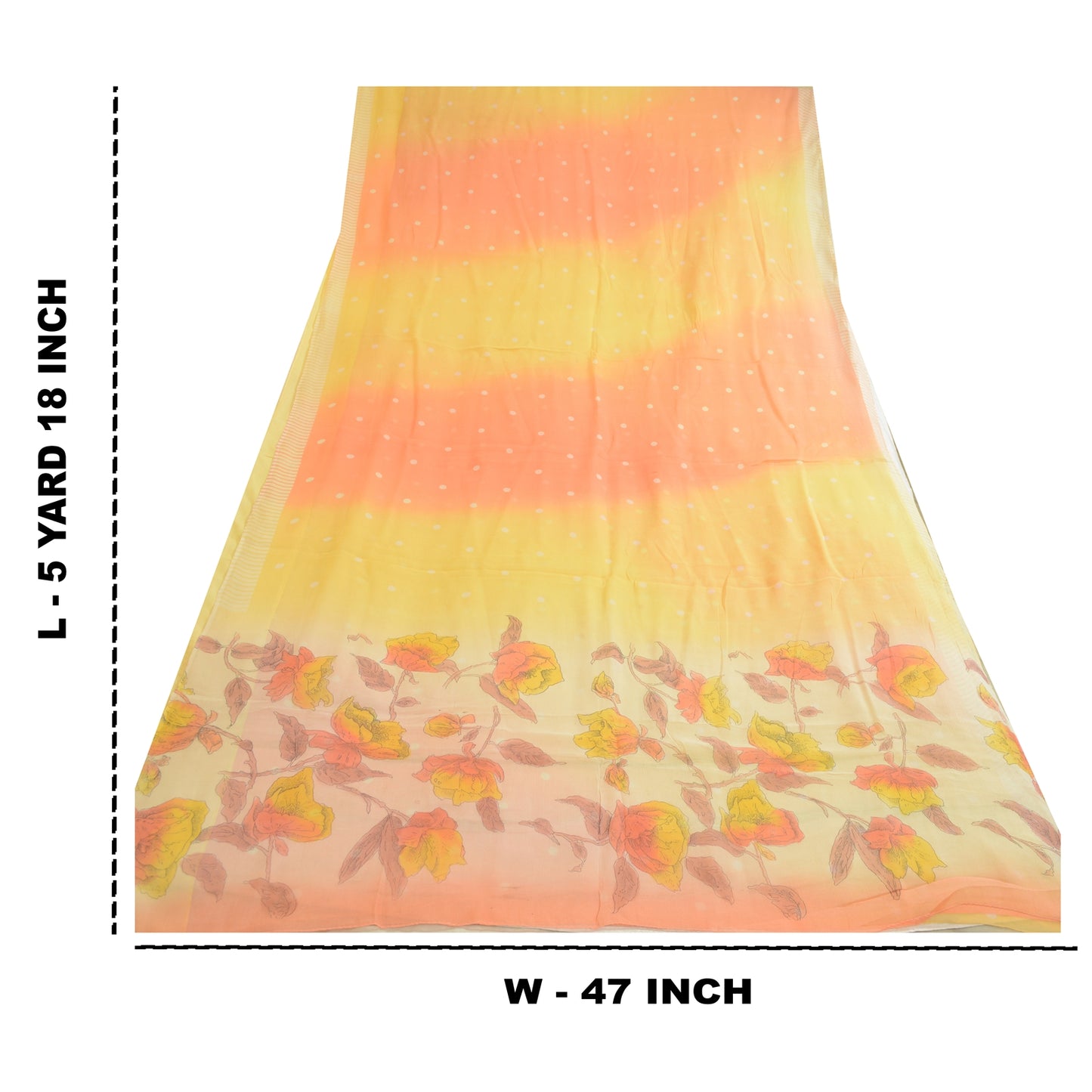 Sanskriti Vintage Sarees Gul/Ferskenfarvet Ren Georgette Silke Trykt Sari Bæredygtigt Stof