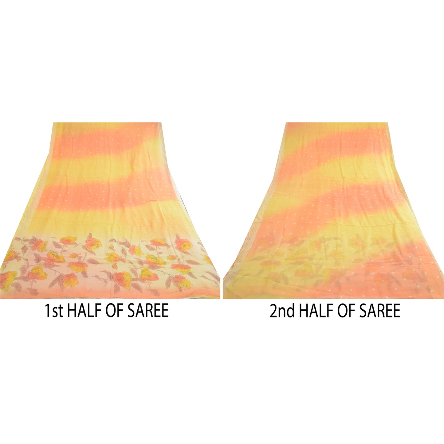 Sanskriti Vintage Sarees Gul/Ferskenfarvet Ren Georgette Silke Trykt Sari Bæredygtigt Stof