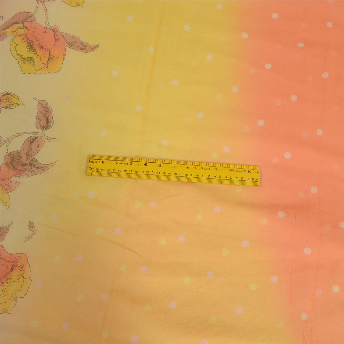 Sanskriti Vintage Sarees Gul/Ferskenfarvet Ren Georgette Silke Trykt Sari Bæredygtigt Stof