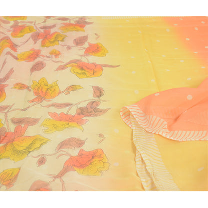 Sanskriti Vintage Sarees Gul/Ferskenfarvet Ren Georgette Silke Trykt Sari Bæredygtigt Stof