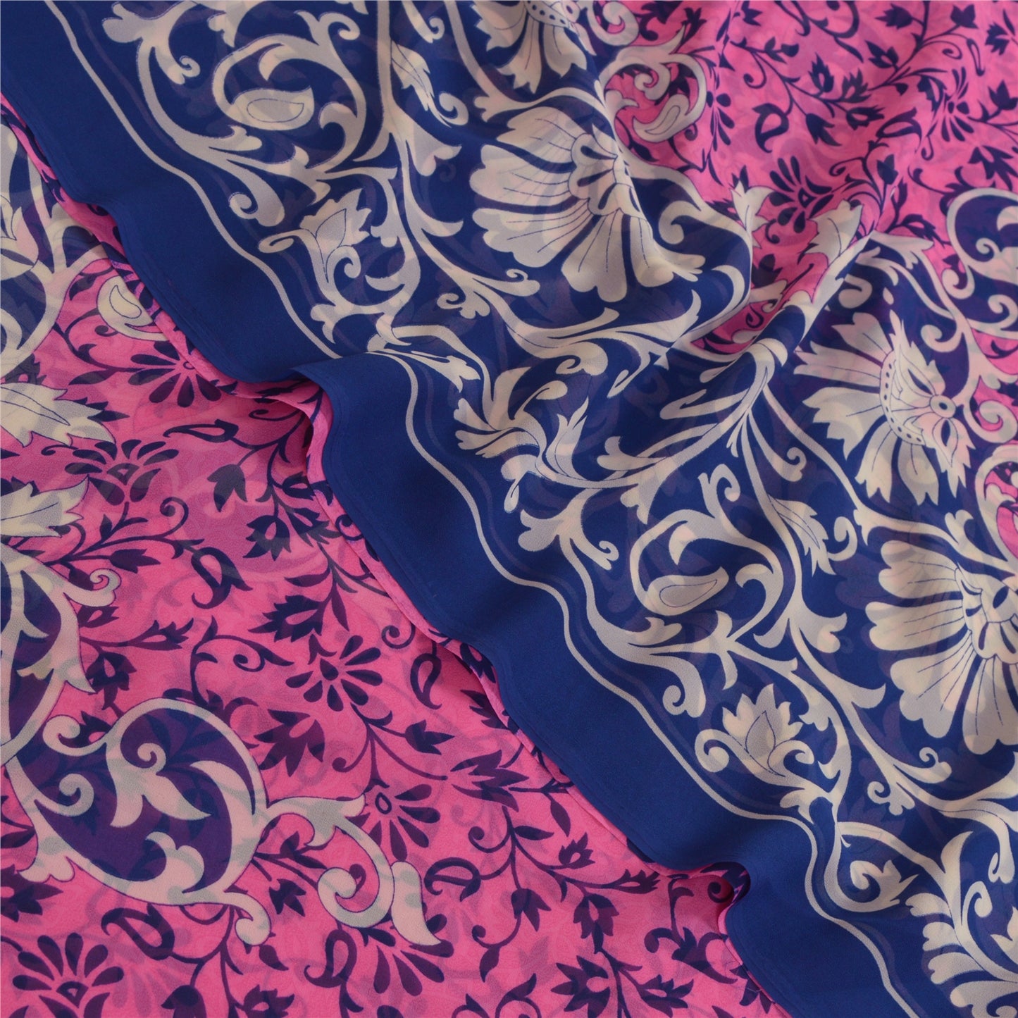 Сари Sanskriti Vintage, розовое и синее, сари с принтом жоржета, мягкая ткань для рукоделия, устойчивая к истиранию