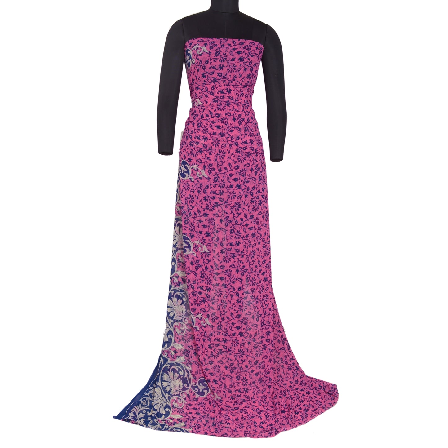 Сари Sanskriti Vintage, розовое и синее, сари с принтом жоржета, мягкая ткань для рукоделия, устойчивая к истиранию