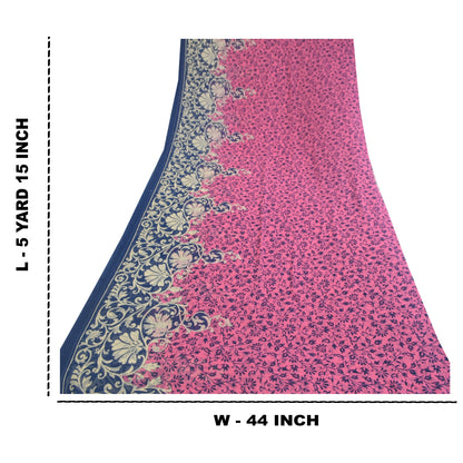 Сари Sanskriti Vintage, розовое и синее, сари с принтом жоржета, мягкая ткань для рукоделия, устойчивая к истиранию