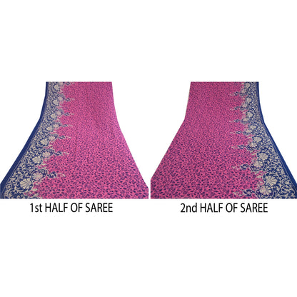 Сари Sanskriti Vintage, розовое и синее, сари с принтом жоржета, мягкая ткань для рукоделия, устойчивая к истиранию