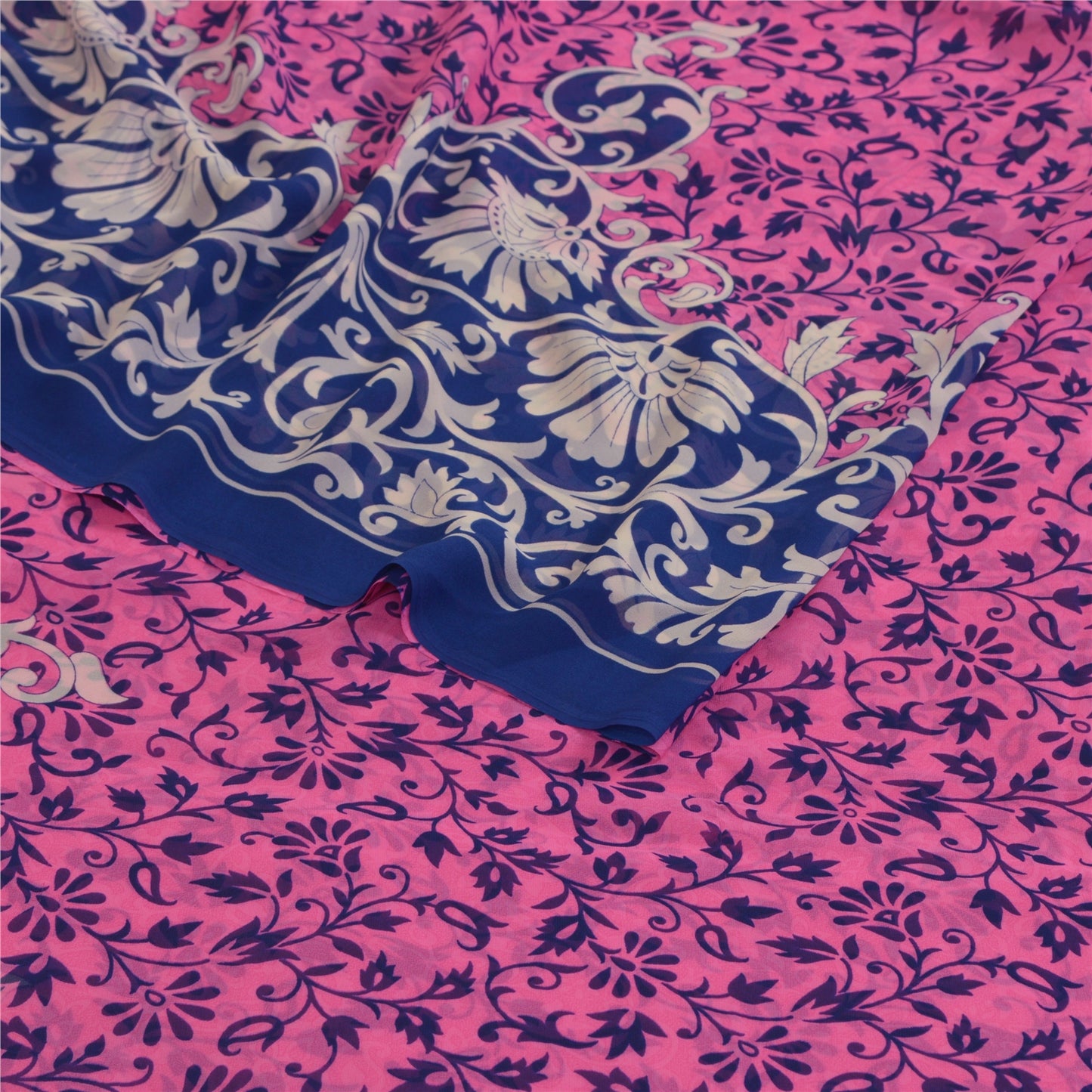 Сари Sanskriti Vintage, розовое и синее, сари с принтом жоржета, мягкая ткань для рукоделия, устойчивая к истиранию