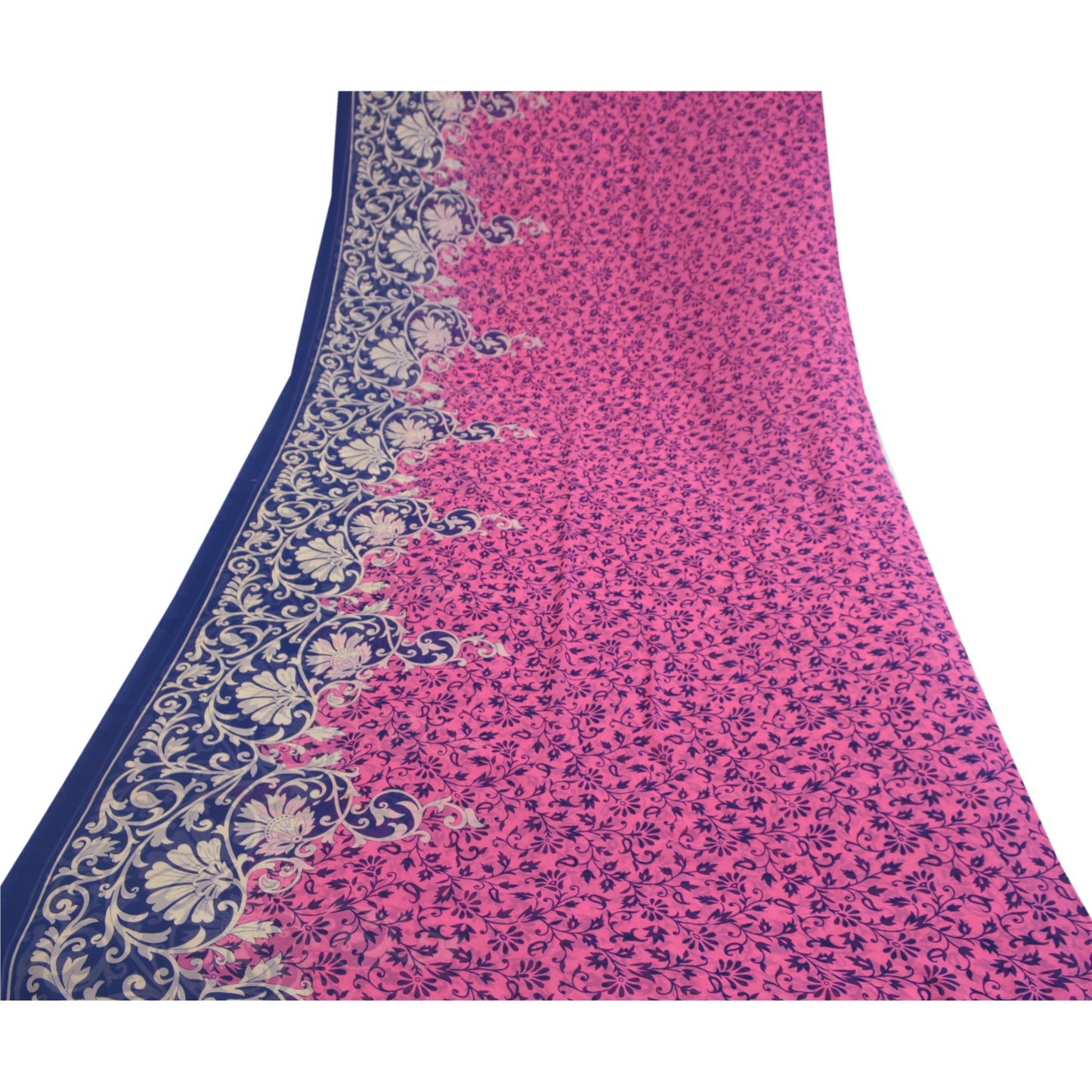 Сари Sanskriti Vintage, розовое и синее, сари с принтом жоржета, мягкая ткань для рукоделия, устойчивая к истиранию