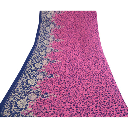 Сари Sanskriti Vintage, розовое и синее, сари с принтом жоржета, мягкая ткань для рукоделия, устойчивая к истиранию