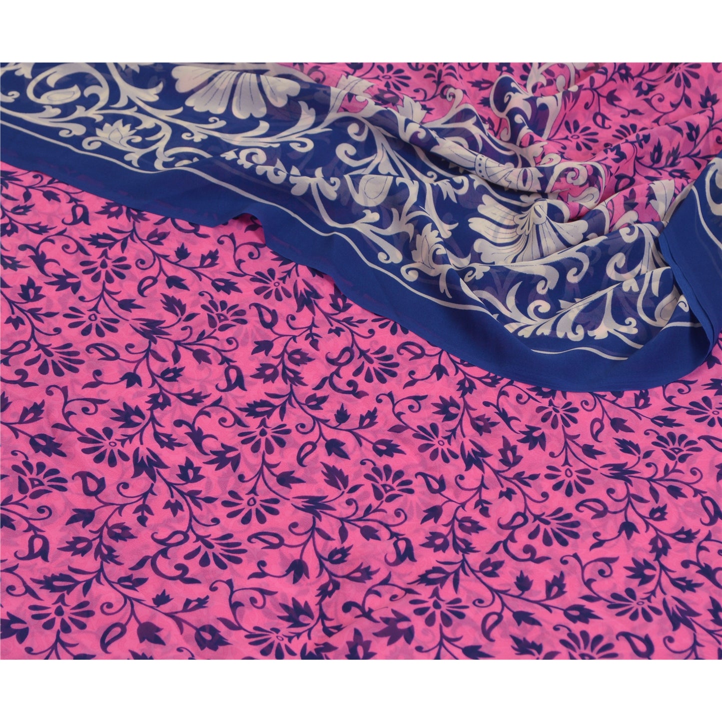 Сари Sanskriti Vintage, розовое и синее, сари с принтом жоржета, мягкая ткань для рукоделия, устойчивая к истиранию