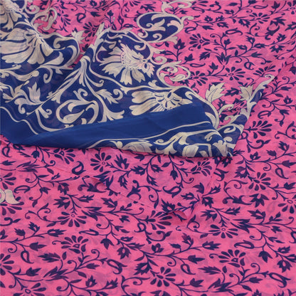 Сари Sanskriti Vintage, розовое и синее, сари с принтом жоржета, мягкая ткань для рукоделия, устойчивая к истиранию