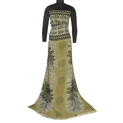 Sanskriti Vintage Sarees Pastel Lime-Green Pure Georgette Printed Sari Sustainable Fabric