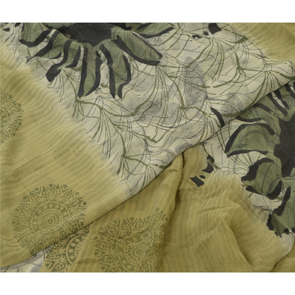 Sanskriti Vintage Sarees Pastel Lime-Green Pure Georgette Printed Sari Sustainable Fabric