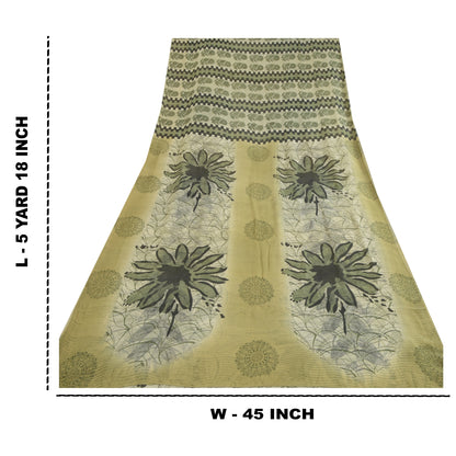 Sanskriti Vintage Sarees Pastel Lime-Green Pure Georgette Printed Sari Sustainable Fabric