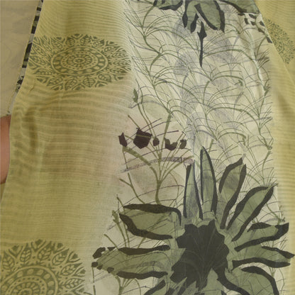 Sanskriti Vintage Sarees Pastel Lime-Green Pure Georgette Printed Sari Sustainable Fabric