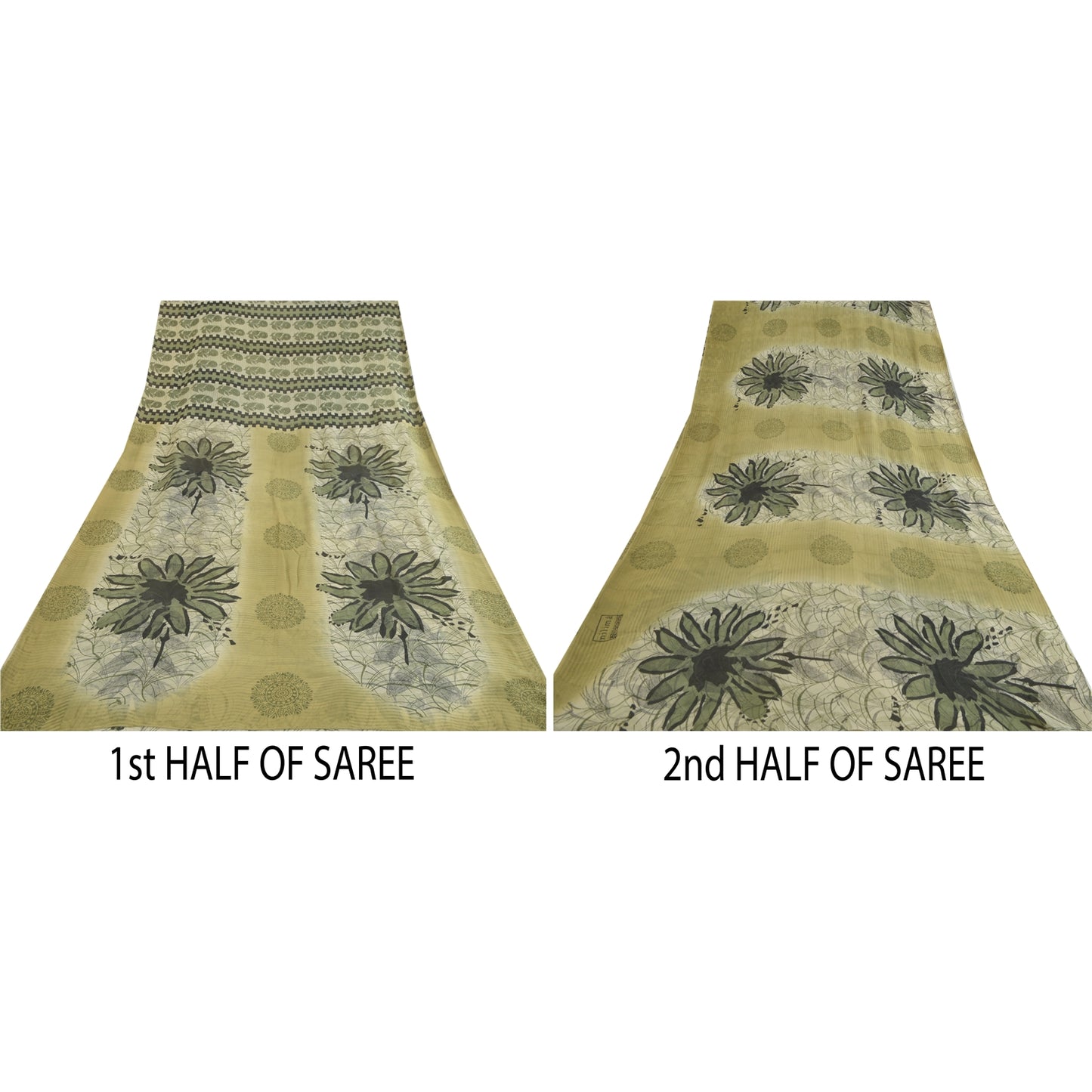 Sanskriti Vintage Sarees Pastel Lime-Green Pure Georgette Printed Sari Sustainable Fabric