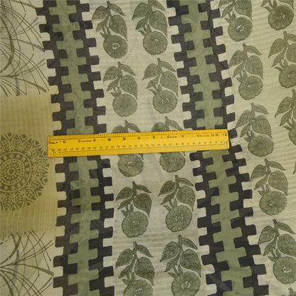 Sanskriti Vintage Sarees Pastel Lime-Green Pure Georgette Printed Sari Sustainable Fabric