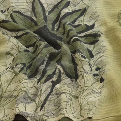 Sanskriti Vintage Sarees Pastel Lime-Green Pure Georgette Printed Sari Sustainable Fabric