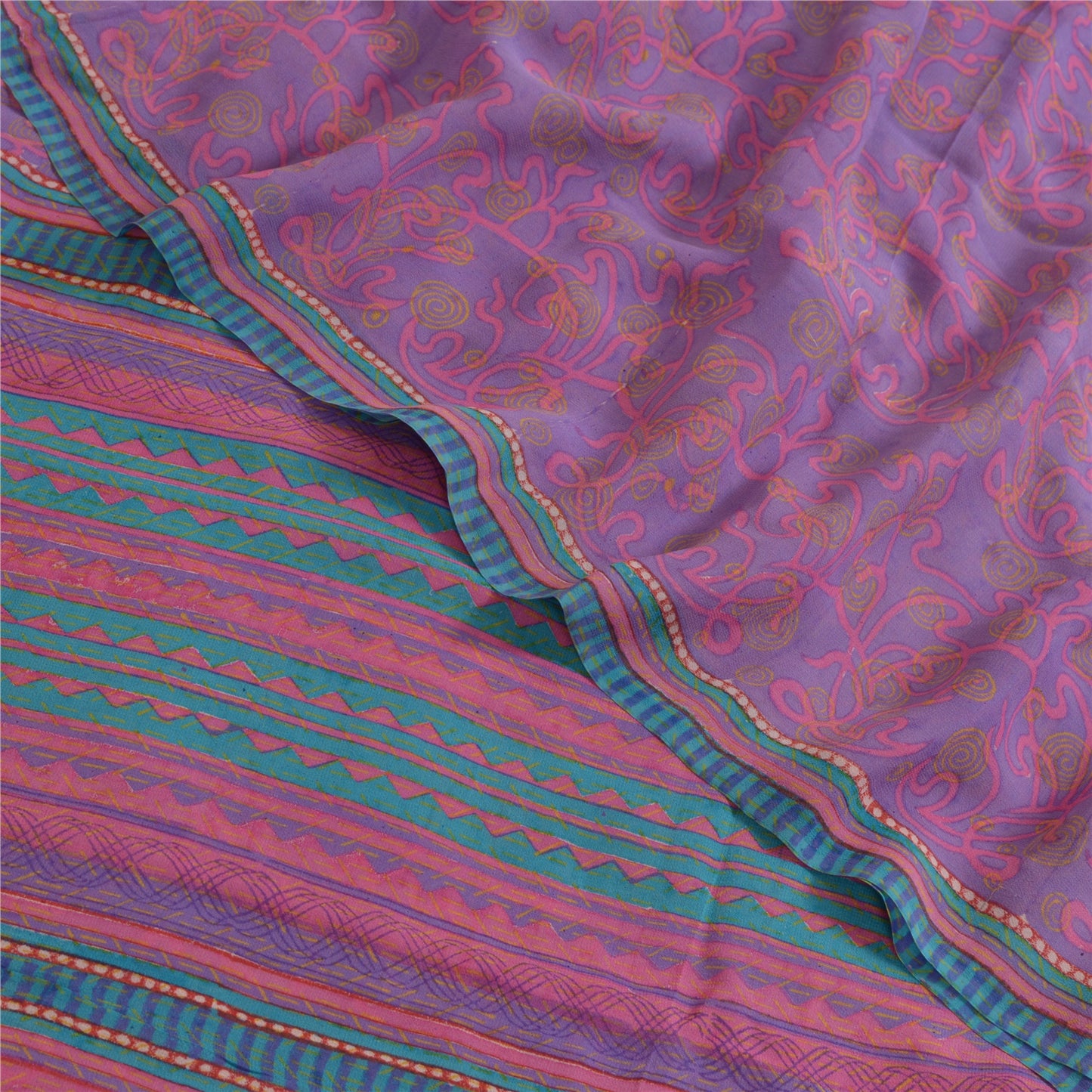 Sanskriti Vintage Sarees Lilla/Pink Ren Georgette Silke Print Sari Håndværk Bæredygtigt Stoff