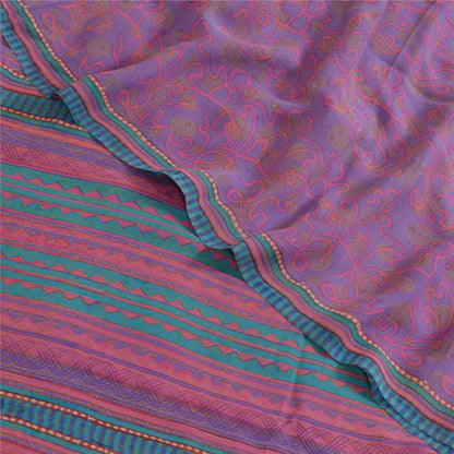 Sanskriti Vintage Sarees Lilla/Pink Ren Georgette Silke Print Sari Håndværk Bæredygtigt Stoff