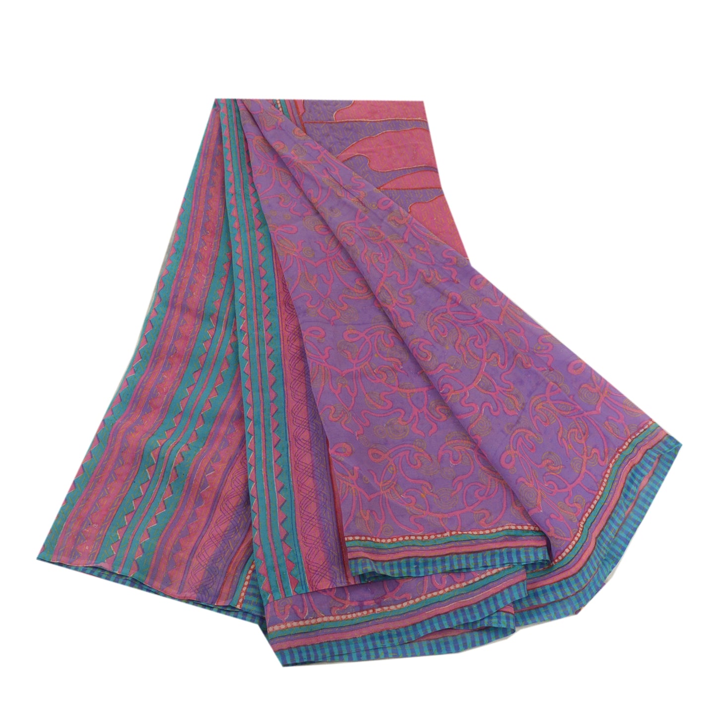 Sanskriti Vintage Sarees Lilla/Pink Ren Georgette Silke Print Sari Håndværk Bæredygtigt Stoff