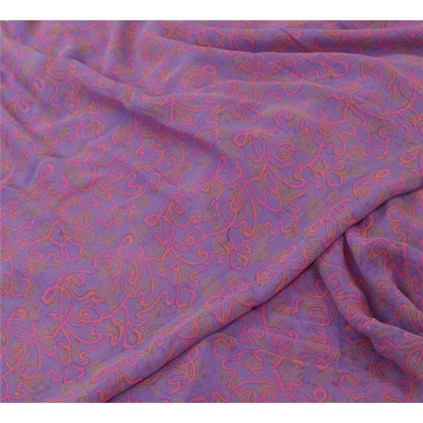 Sanskriti Vintage Sarees Lilla/Pink Ren Georgette Silke Print Sari Håndværk Bæredygtigt Stoff