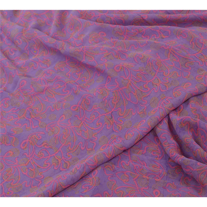 Sanskriti Vintage Sarees Lilla/Pink Ren Georgette Silke Print Sari Håndværk Bæredygtigt Stoff