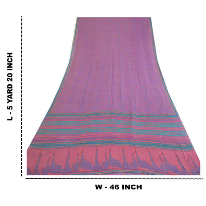 Sanskriti Vintage Sarees Lilla/Pink Ren Georgette Silke Print Sari Håndværk Bæredygtigt Stoff