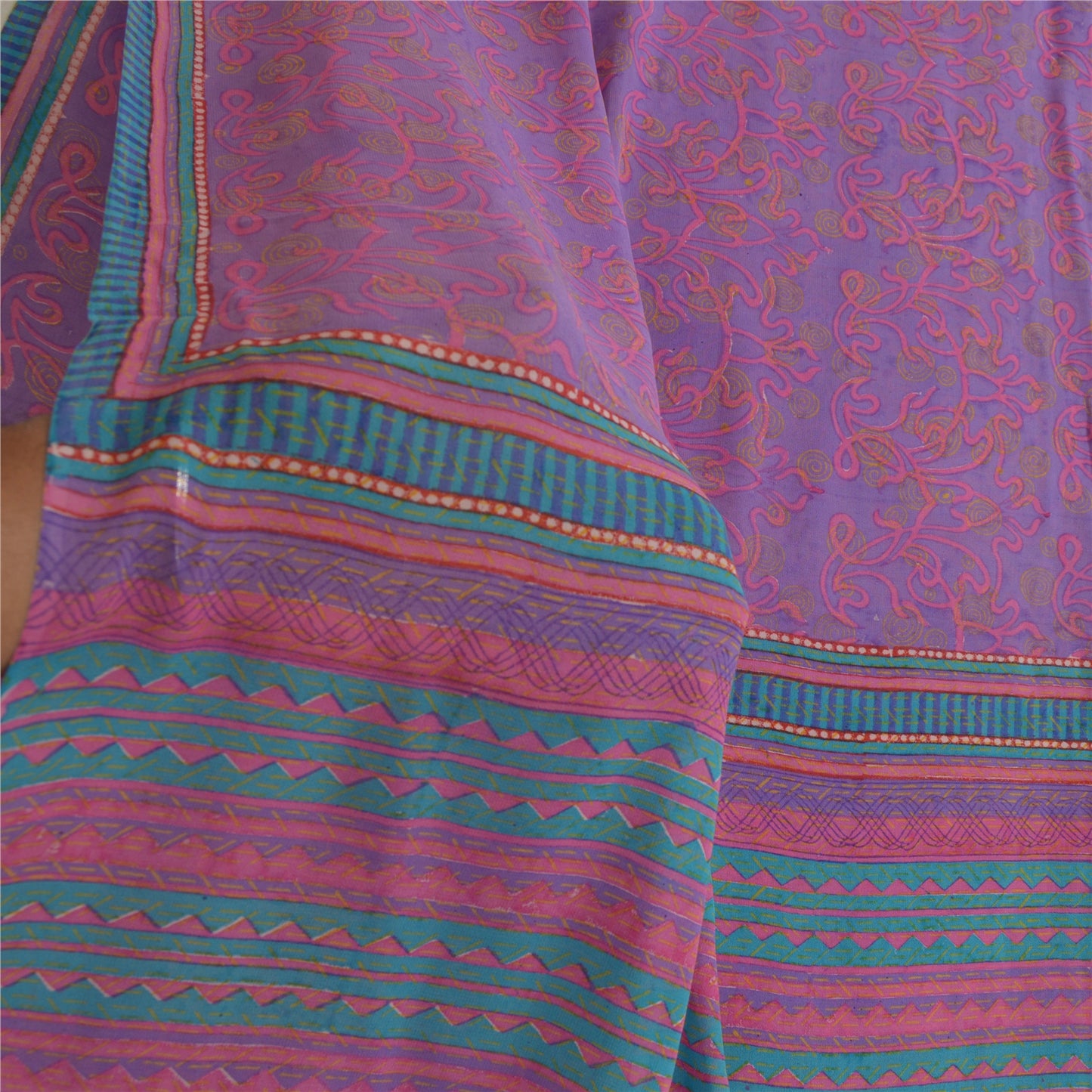 Sanskriti Vintage Sarees Lilla/Pink Ren Georgette Silke Print Sari Håndværk Bæredygtigt Stoff