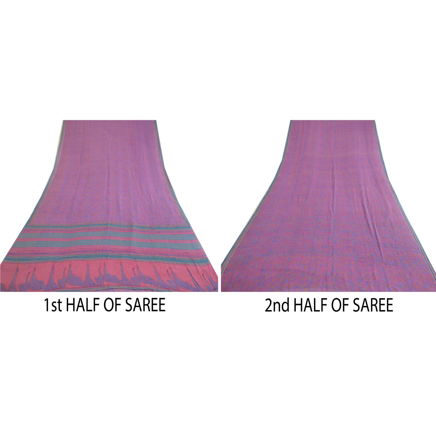 Sanskriti Vintage Sarees Lilla/Pink Ren Georgette Silke Print Sari Håndværk Bæredygtigt Stoff