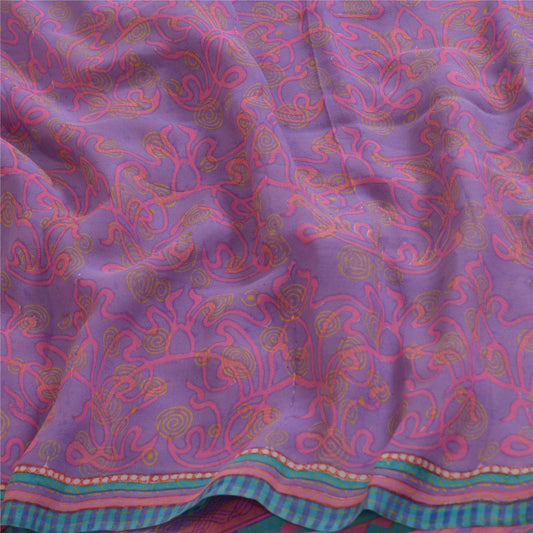 Sanskriti Vintage Sarees Purple/Pink Pure Georgette Silk Print Sari Craft Sustainable Fabric