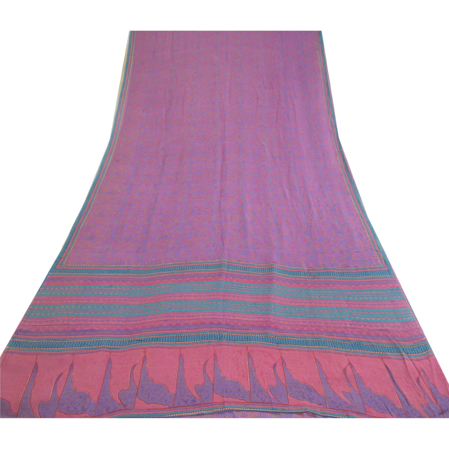 Sanskriti Vintage Sarees Lilla/Pink Ren Georgette Silke Print Sari Håndværk Bæredygtigt Stoff