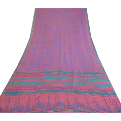 Sanskriti Vintage Sarees Lilla/Pink Ren Georgette Silke Print Sari Håndværk Bæredygtigt Stoff
