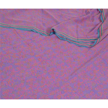 Sanskriti Vintage Sarees Lilla/Pink Ren Georgette Silke Print Sari Håndværk Bæredygtigt Stoff