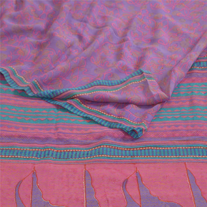 Sanskriti Vintage Sarees Lilla/Pink Ren Georgette Silke Print Sari Håndværk Bæredygtigt Stoff